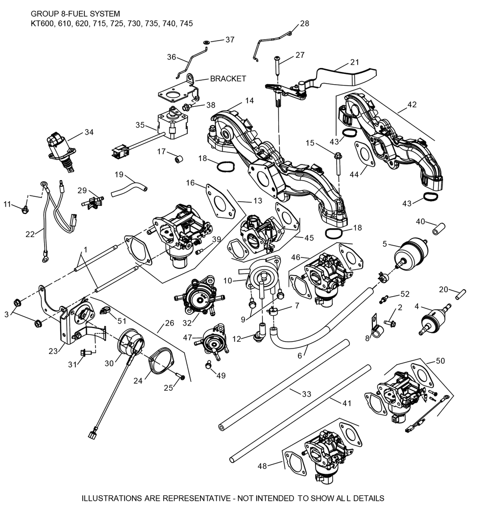 Kt745-3100 Fuel System Diagram and Parts List for KT745-3100  Cub Cadet Engine